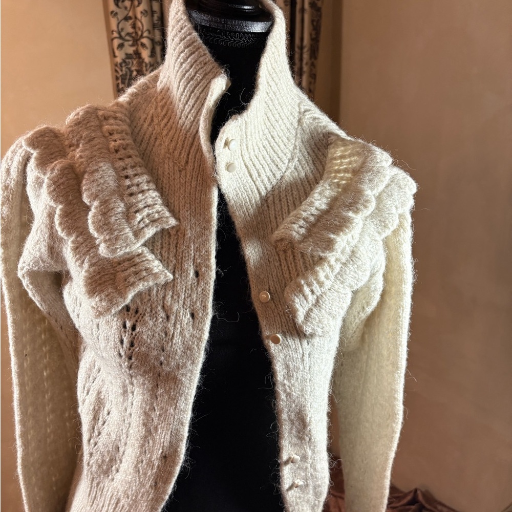 Topshop Cream Ruffled Cardigan
